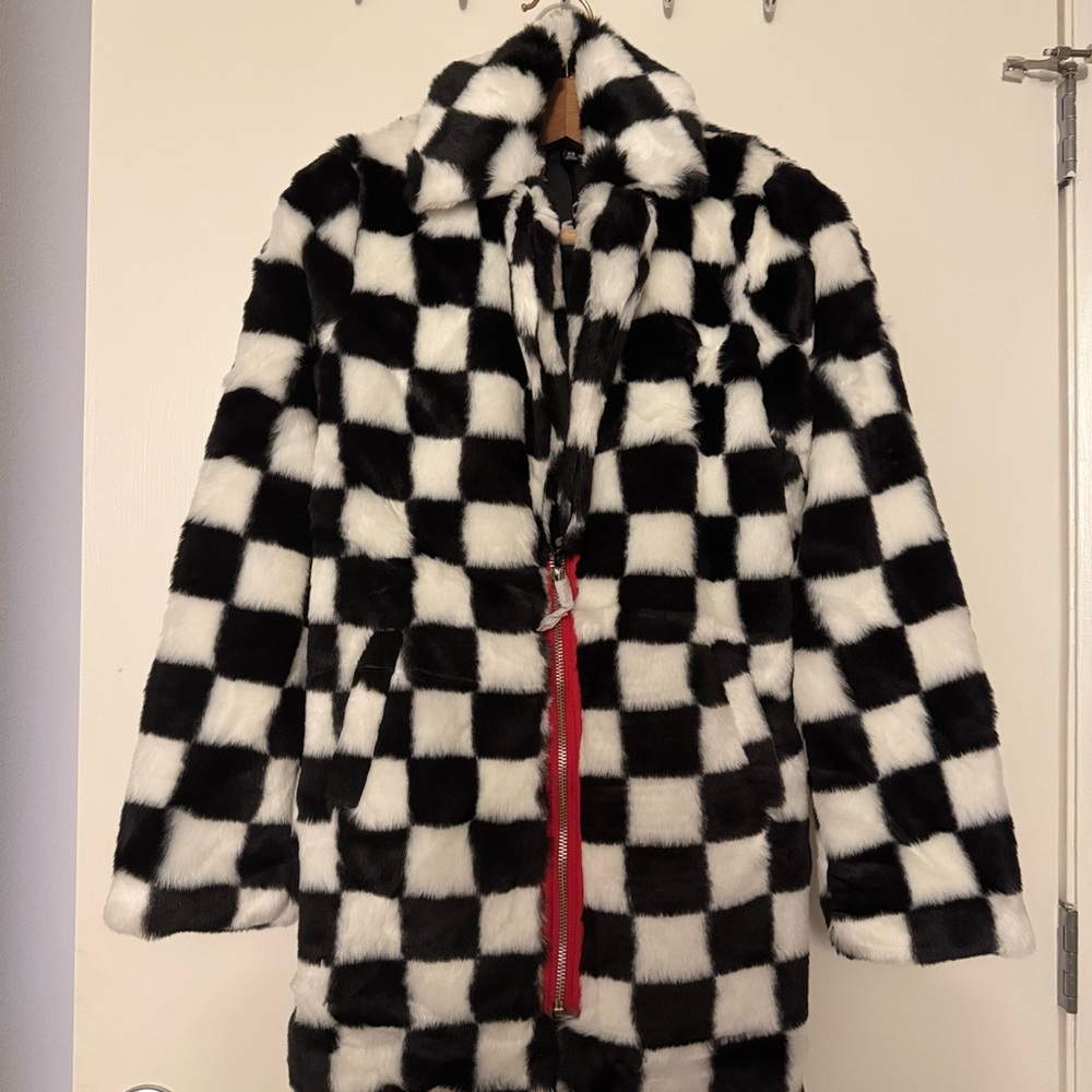 Current Mood Monochrome Checkered Teddy Jacket NWOT - Picture 2 of 4